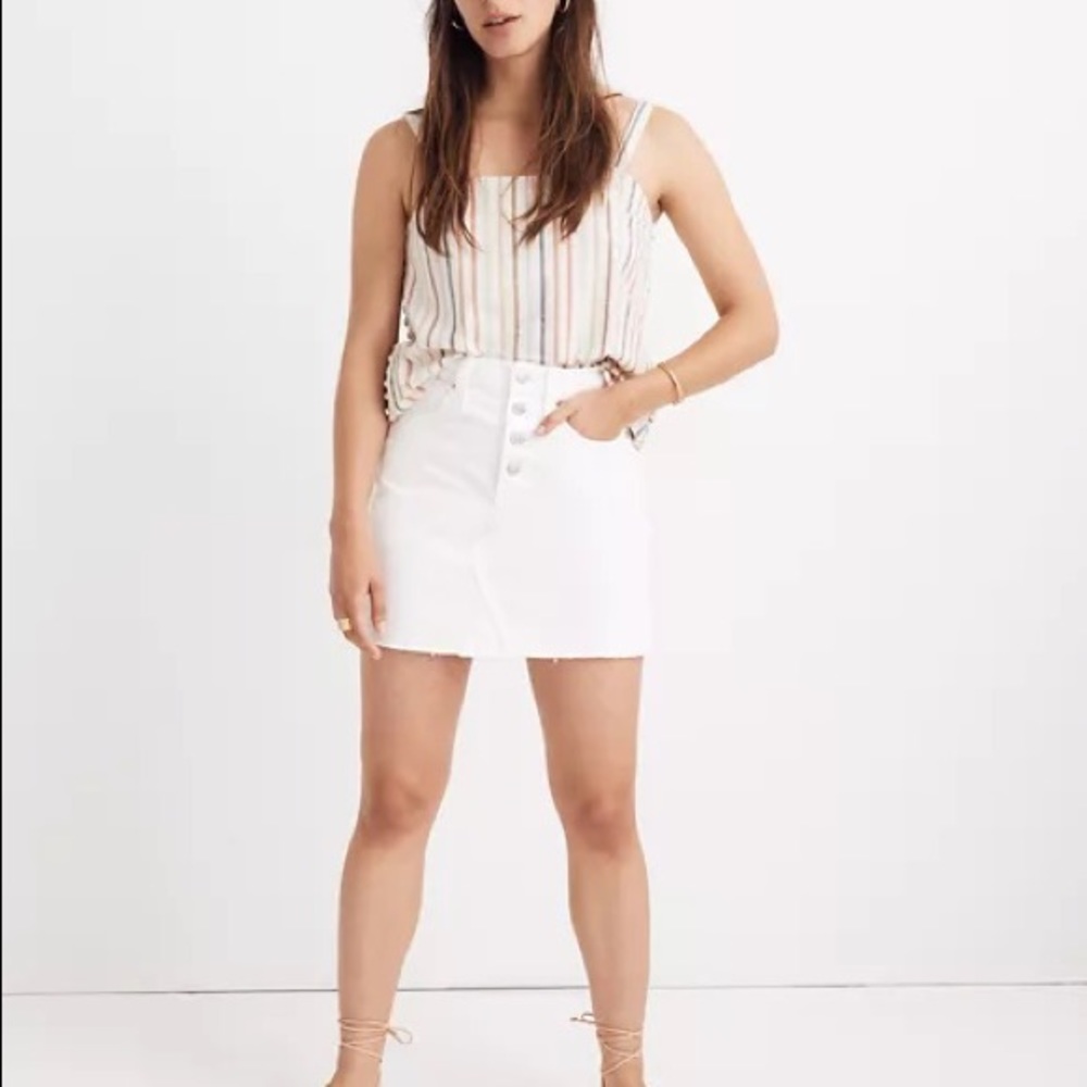 Madewell Rigid Denim A-Line Mini Skirt in Tile White: Button-Front Editi…